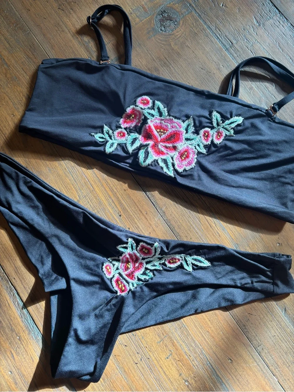 Frankie’s bikinis black embroidered bikini set